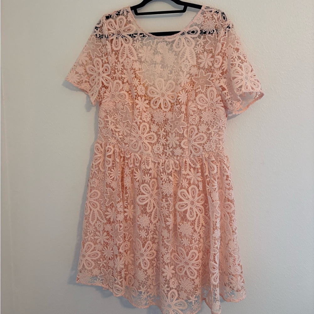 ASOS Pink Peach Lace Up Dress Wedding Guest Cocktail Formal Mini